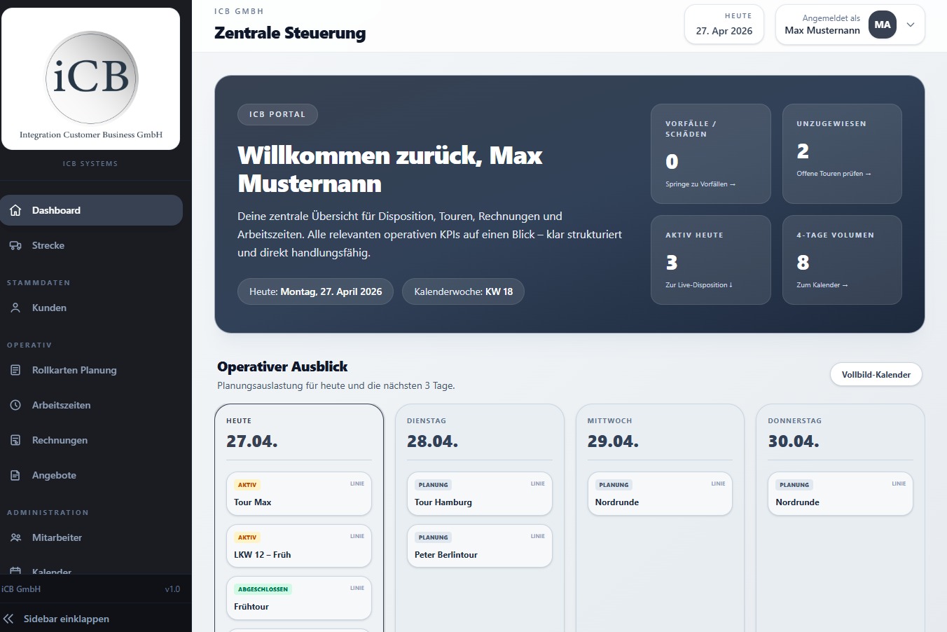 iCB Verwaltungssystem Dashboard