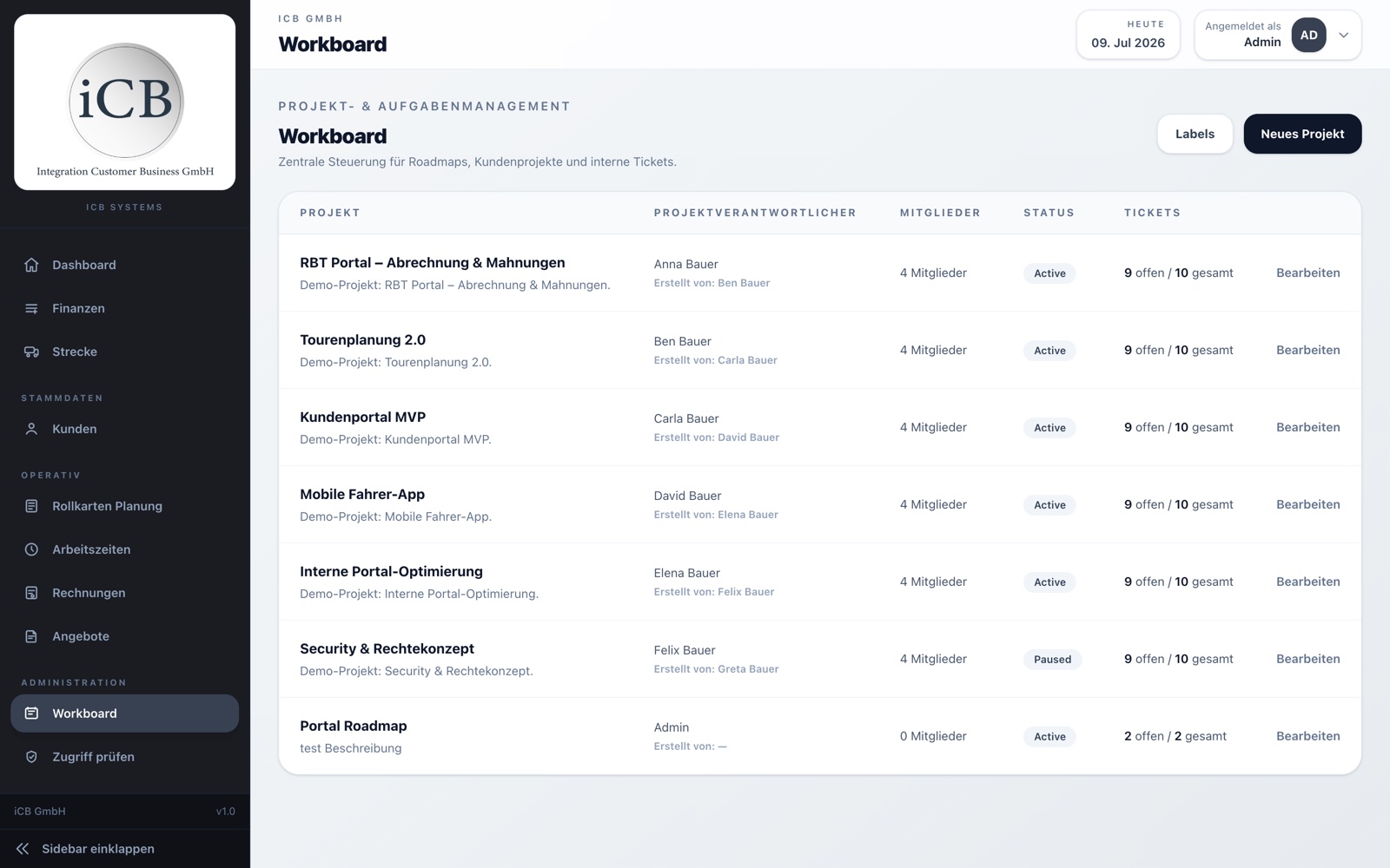 iCB Portal Plattform – Workboard
